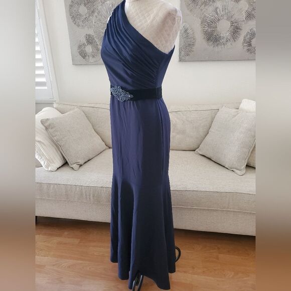 Eliza J Belted One Shoulder Fit & Flare Gown - size 8 in Blue - Picture 6 of 15